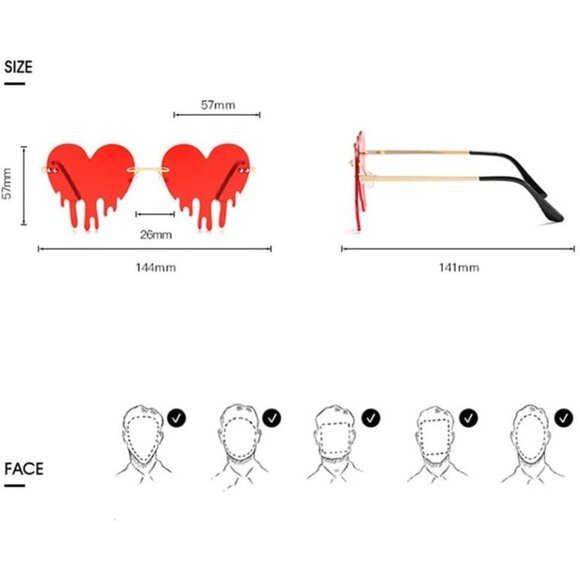 Heart Shaped Rimless Sunglasses Women Men UV400 Protect Fashion Accessories